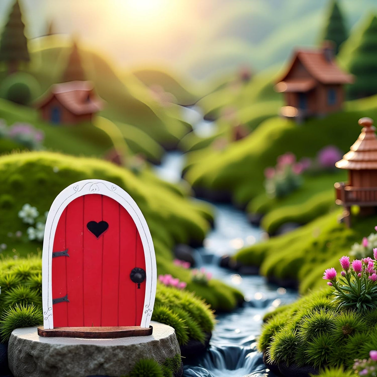 Red Streak Mini Fairy Garden Door for Tree, 3D Miniature Fairy Door for Fairytale Tiny House Doors