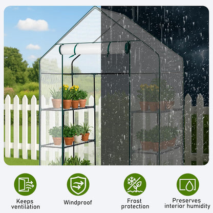 Outvita Walk-in Greenhouse, Outdoor Durable PE Plant Green House for Frost Protection with 3 Tiers