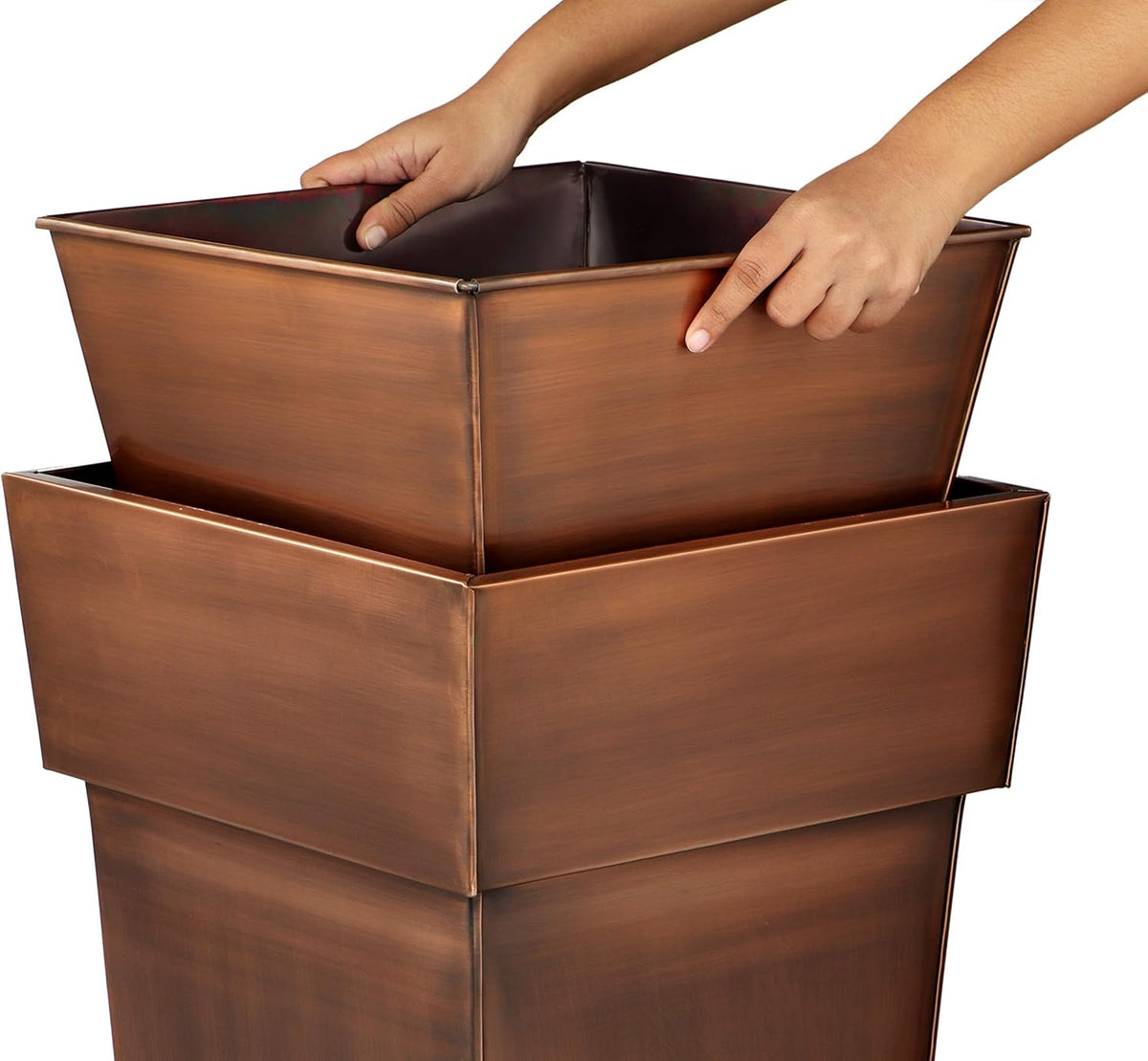 H Potter Tall Square Planter Stainless Steel with Antique Copper Finish Indoor and Outdoor Garden