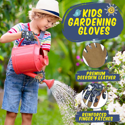 HANDLANDY Kids Genuine Leather Gardening Gloves for ages 3-11, Children Toddler Work Outdoor