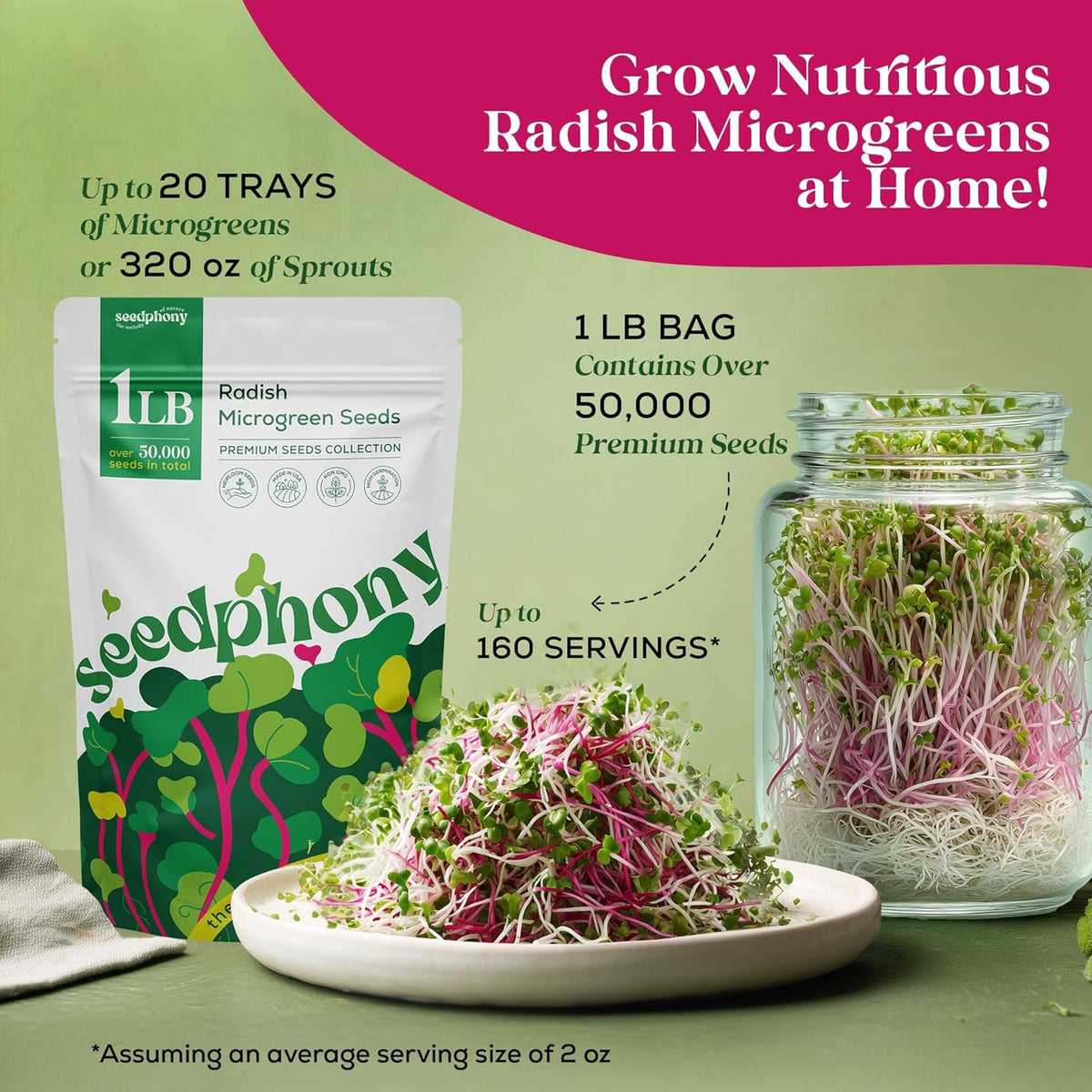 Radish Sprouting & Microgreens Seeds - 50,000 Non-GMO Heirloom Seed, 1lb Resealable Bag