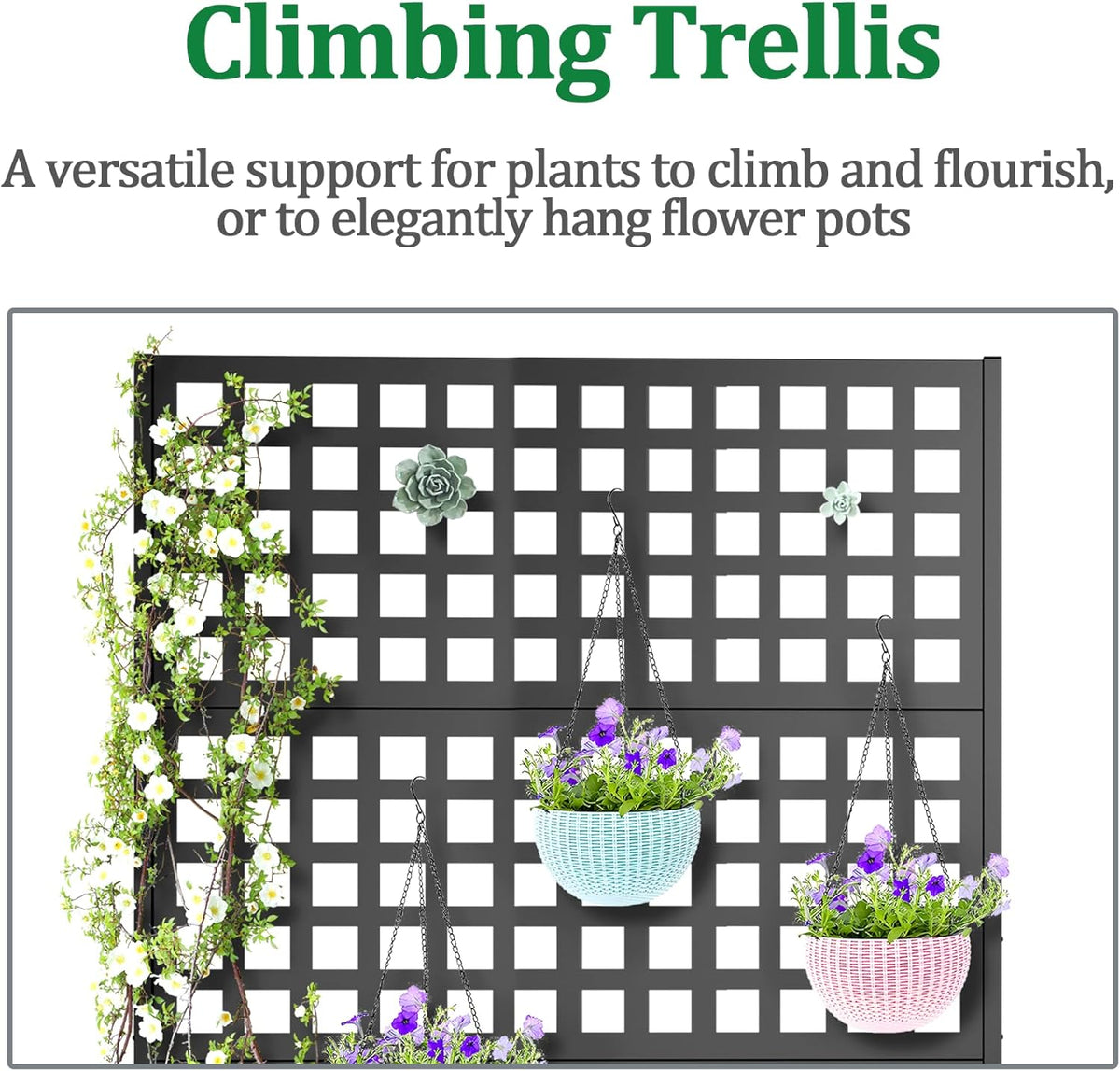 Metal Raised Garden Bed with Trellis, 2 in 1 Trellis with Planter Box & Privacy Screen for Climbing
