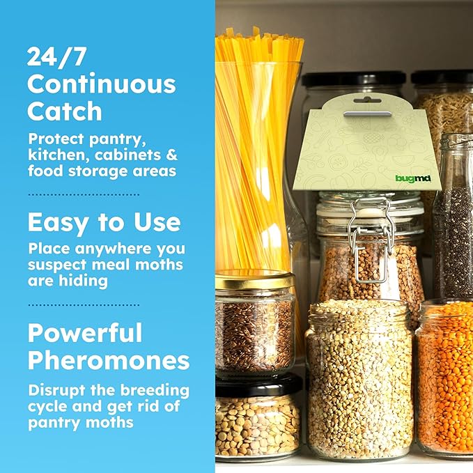 BugMD Pantry Moth Traps (6-Pack) – Pheromone-Based Sticky Glue Traps, Non-Toxic, Kills Indian Meal