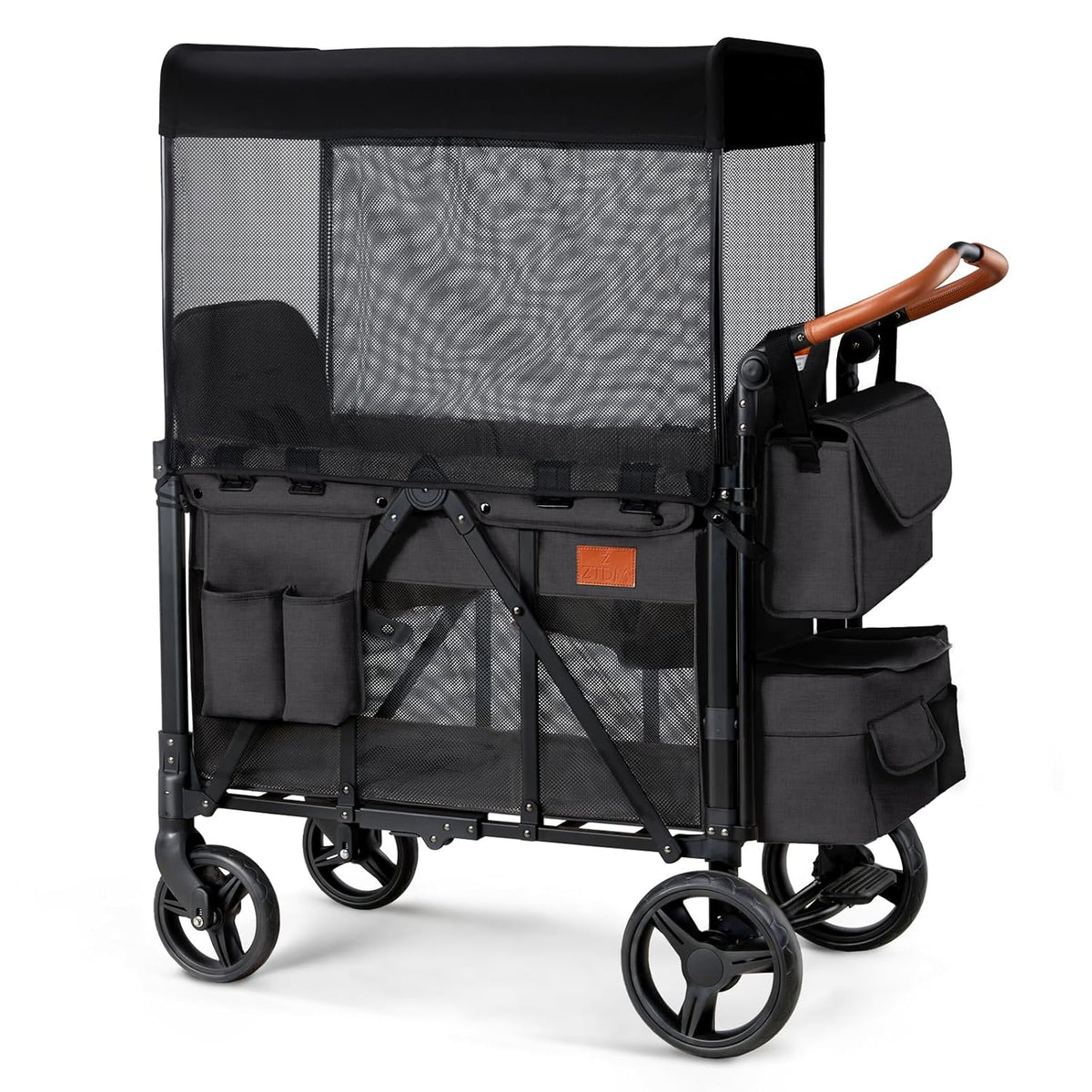 Wagon Stroller for 2 Kids, High Seat & 5 Point Harness, Foldable All-Terrain Wagon for Toddler with
