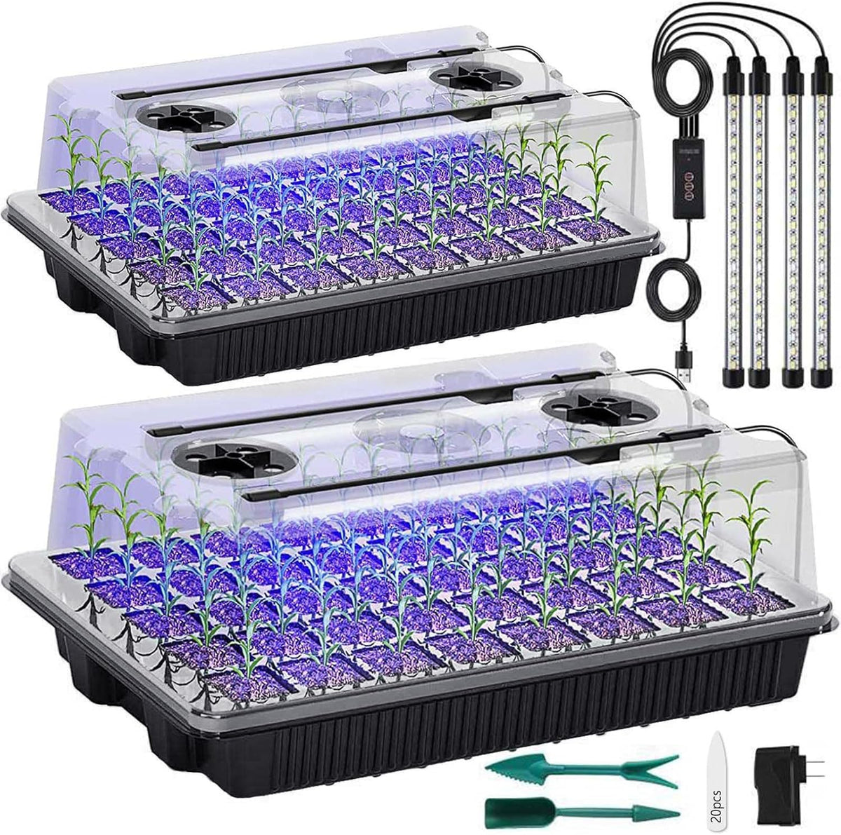 Seed Starter Tray with Grow Light, 2 Packs 80 Cells Seed Starting Kit, Reusable Seedling Starter