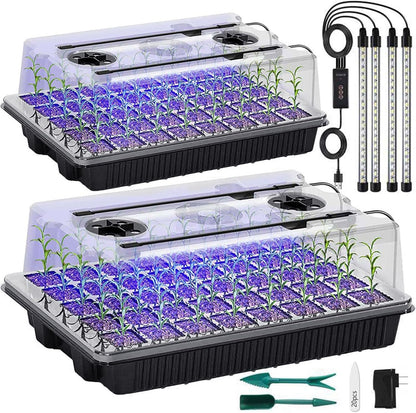 Seed Starter Tray with Grow Light, 2 Packs 80 Cells Seed Starting Kit, Reusable Seedling Starter