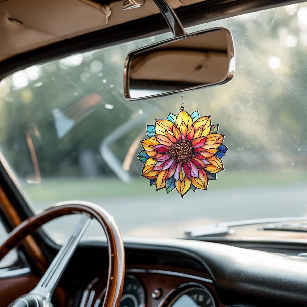 Mandala Sunflower Acrylic Suncatcher Stained Glass Effect Window Car Hanging Christmas Ornament