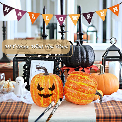 Artmag 6 Inch Large Artificial Pumpkins, 4PCS Big Orange Drawing Line Faux Foam Harvest Pumpkins