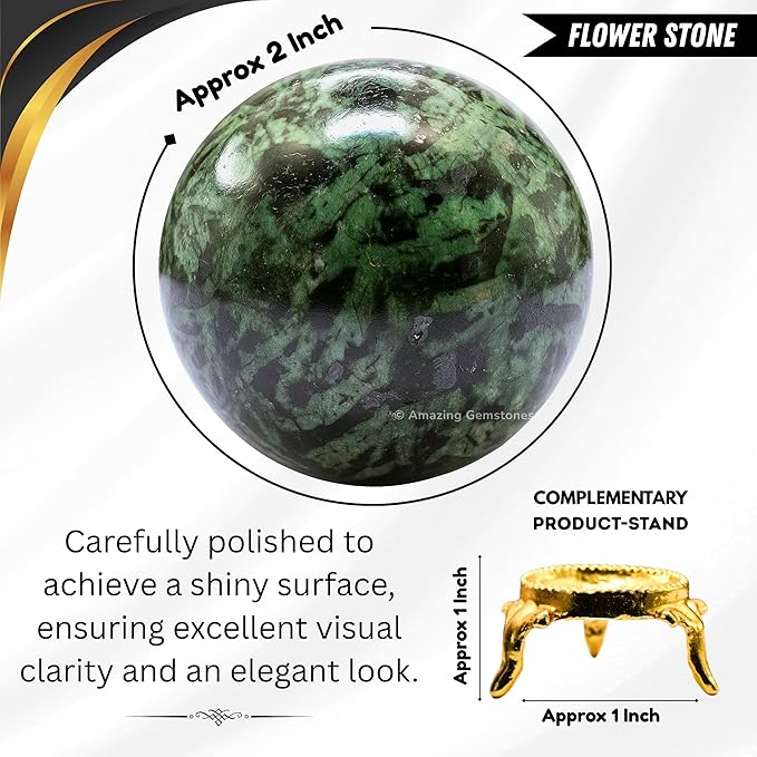 Amazing Gemstone Flower Stone Crystal Ball with Stand - 2 Inches Crystal Sphere Meditation Balls