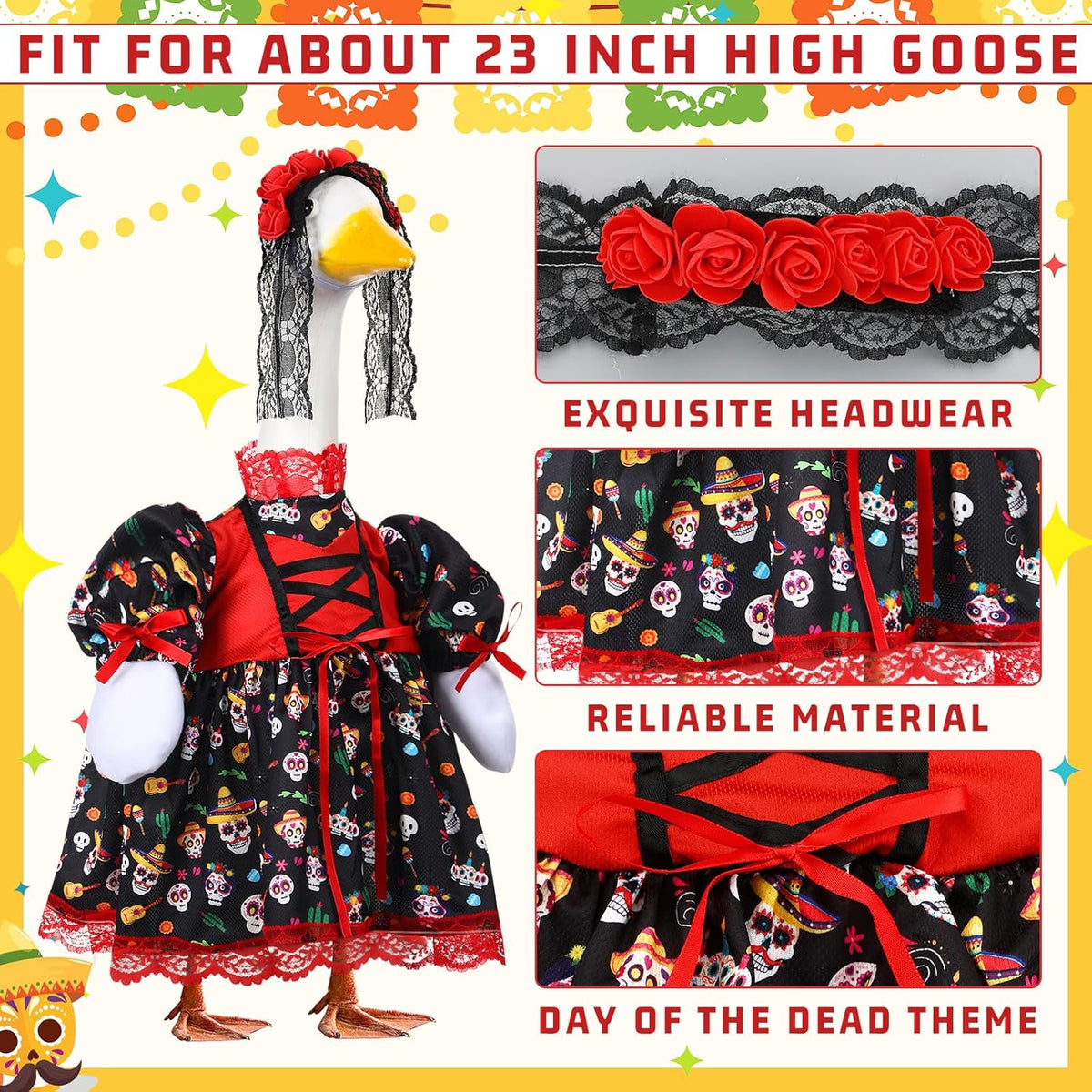 Suzile Halloween Goose Outfit Dresses Clothes for 23" Dia De Los Muertos Cement or Plastic Porch