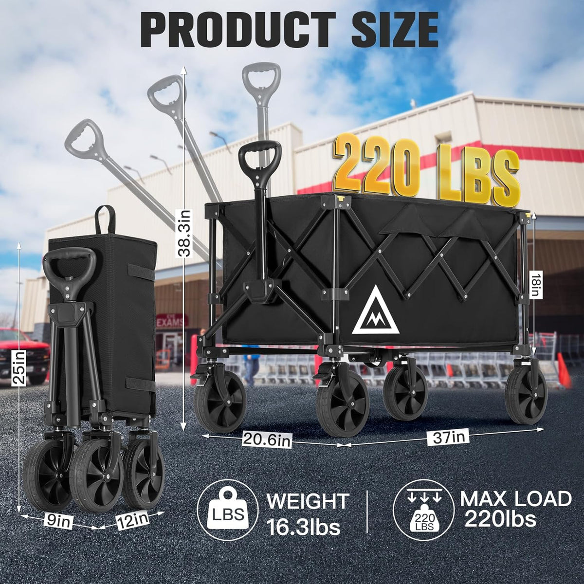Wagon Cart Shopping Foldable Folding Collapsible with Wheels Big On Beach Garden Outdoor Grocery