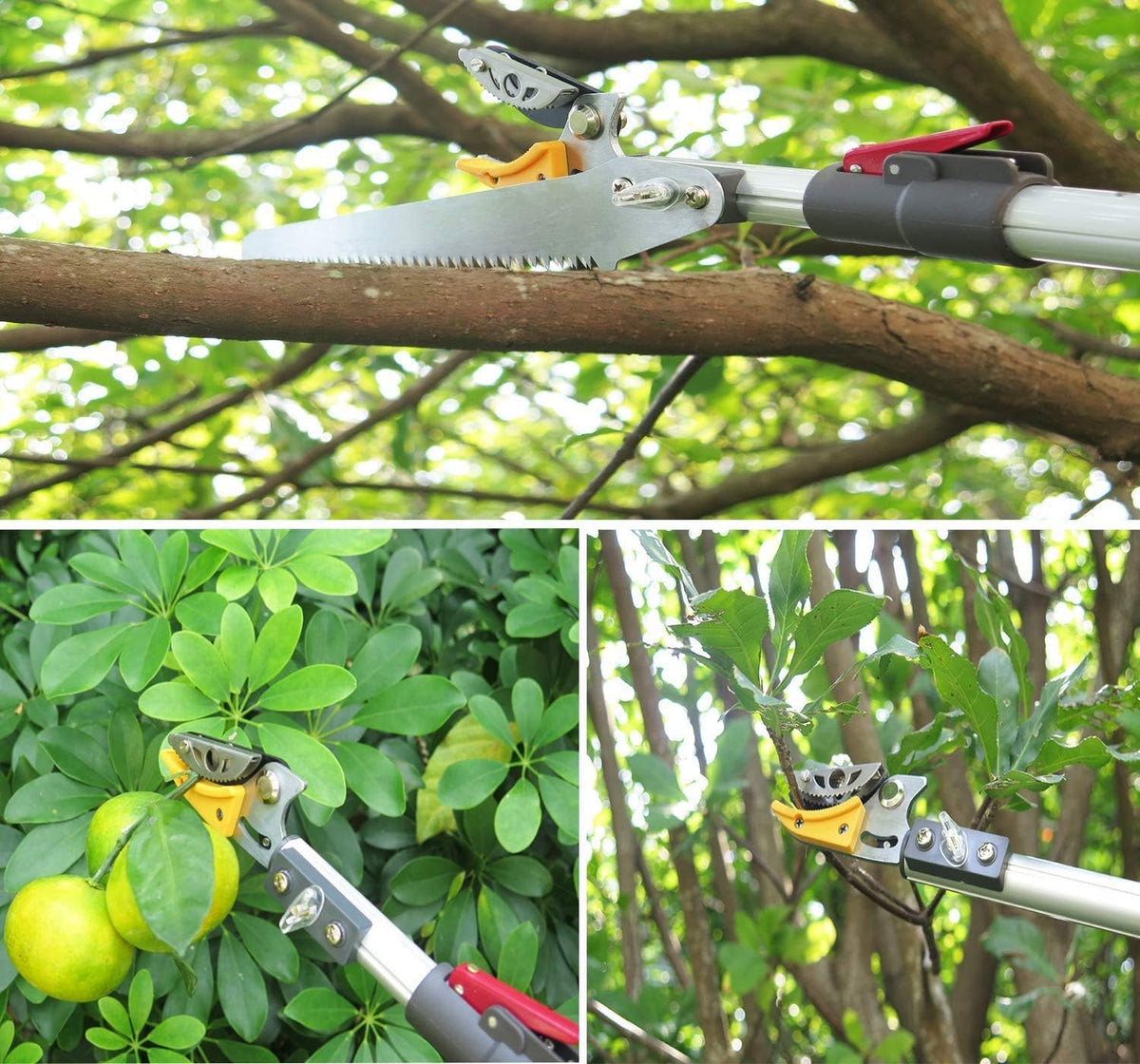 4.4-7.2 Foot Tree Pruner 2 Sections Extendable 4 Nodes Adjustable, Cut and Hold Pruning Trimmer
