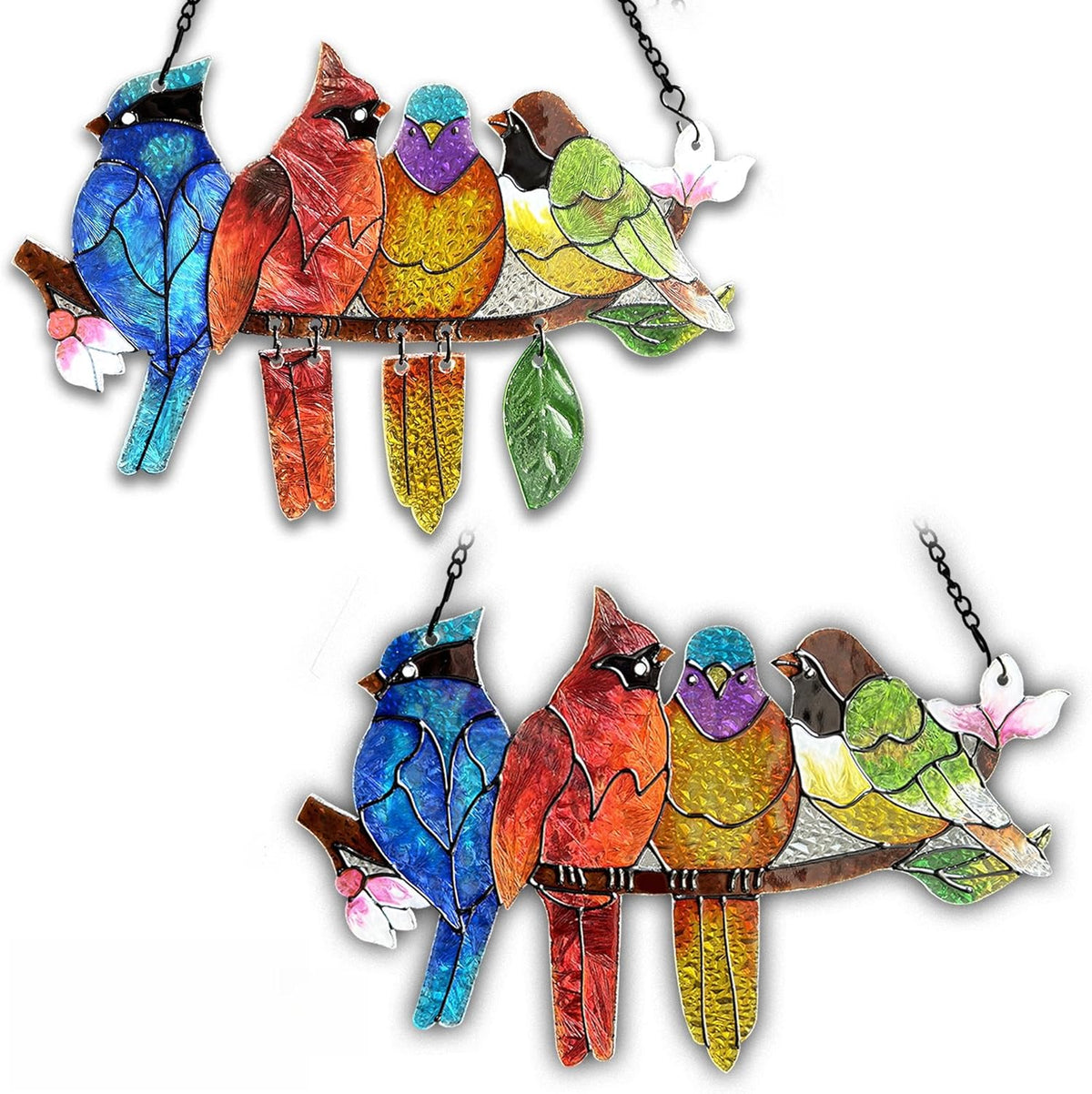 2 Pack Stained Glass Window Hanging - Hummingbird Decorations Suncatcher Hand-Painted Double Sided