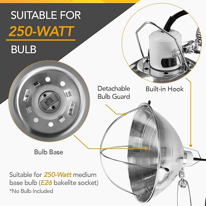 Simple Deluxe Clamp Lamp Light 10.5 Inch Adjustable Aluminum Reflector, Suit for E26 Socket Max 250