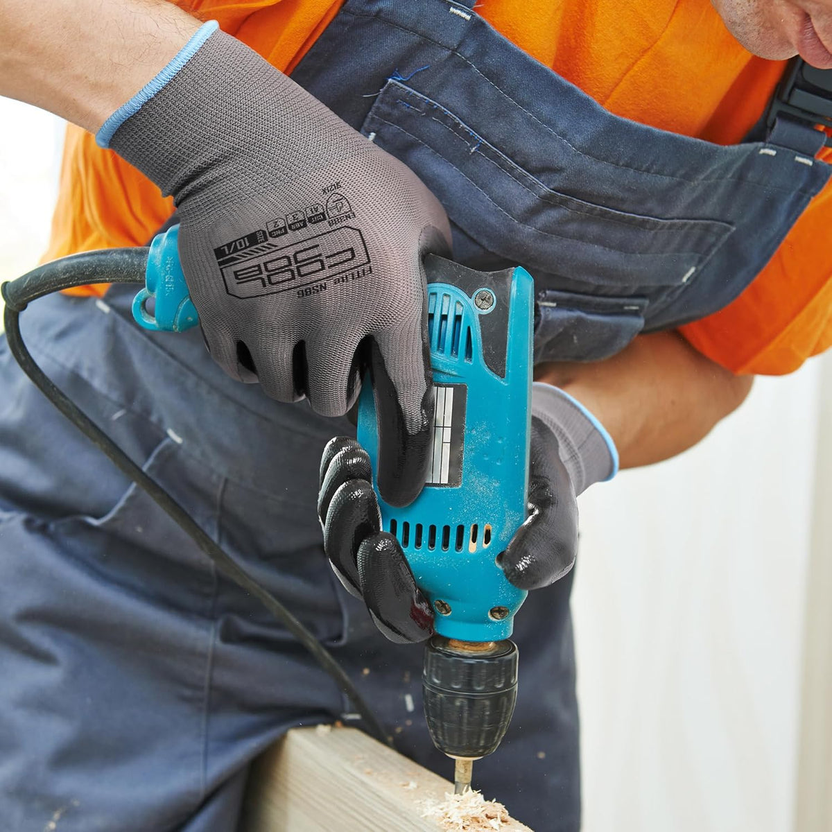 COOLJOB 10 Pairs Nitrile Dipped Safety Work Gloves with Grip, Non-slip Rubber Coated Bulk Garden