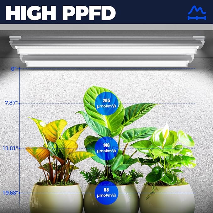Barrina Grow Lights, 2FT 5000K White Full Spectrum Plant Growing Lamps, 144W(6 x 24W, 800W