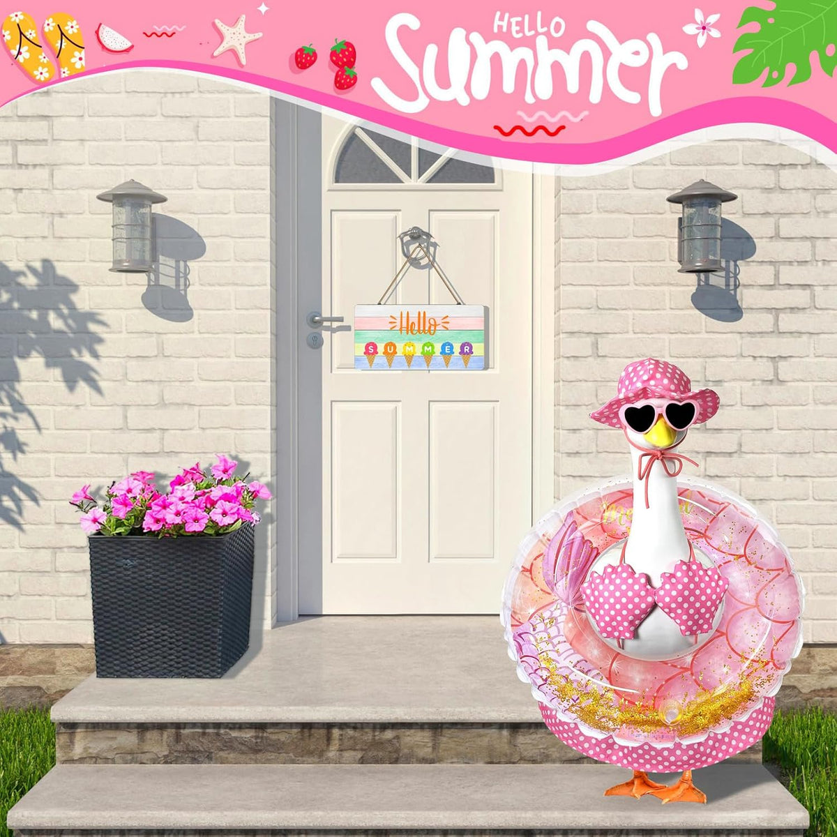 Summer Bikini Porch Goose Outfits, 23 Inch Hawaiian Goose Clothes for Cement Goose, Porch Goose