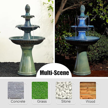 Glitzhome Water Fountain Outdoor Floor-Stand Fountain with LED Light & Pump, Oversized 3 Tier