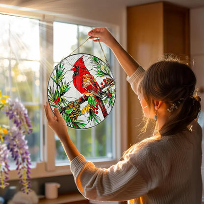 Stained Glass Window Hanging, 8 Inch Cardinal Sun Catcher, Stained Glass Decor, Suncatchers for