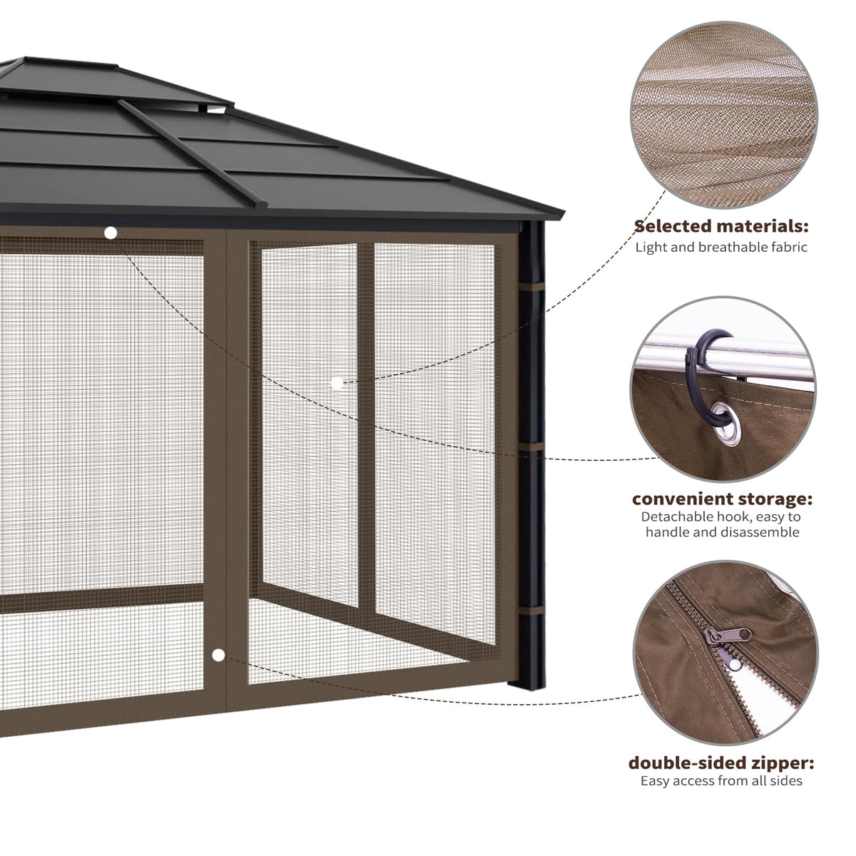 Iheqard Gazebo Replacement Mosquito Netting for Patio, 10x10 ft, Coffee