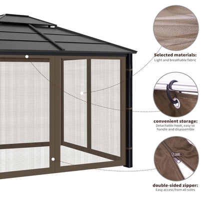 Iheqard Gazebo Replacement Mosquito Netting for Patio, 10x10 ft, Coffee