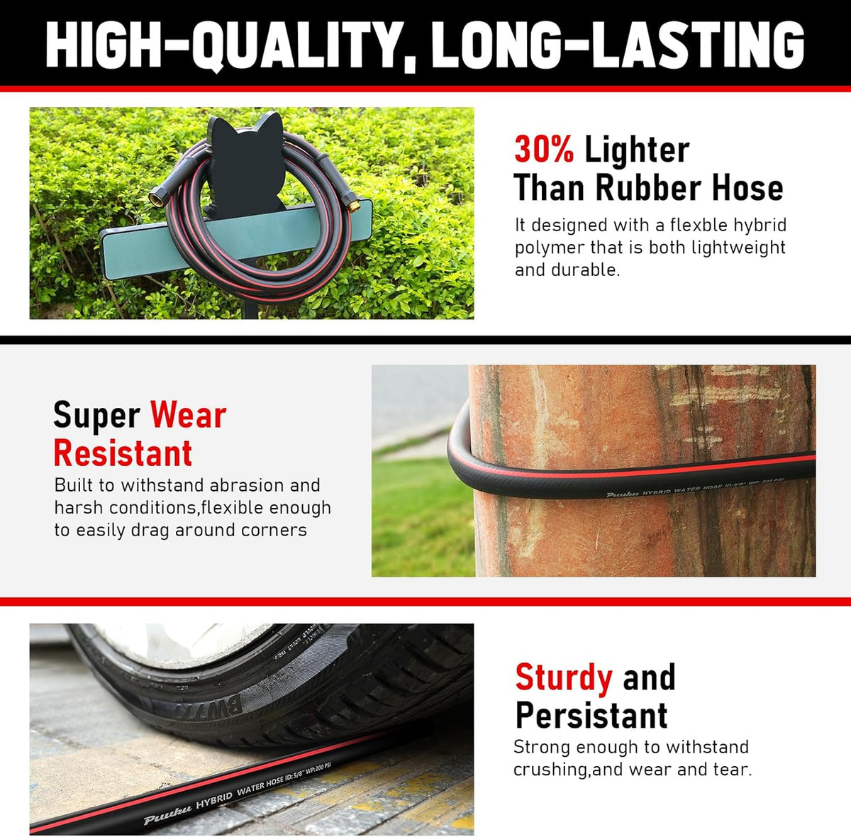 Garden Hose 75ft x 5/8", NON-EXPANDABLE Heavy Duty Premium Flexible Water Hose, No Kink, Leakproof
