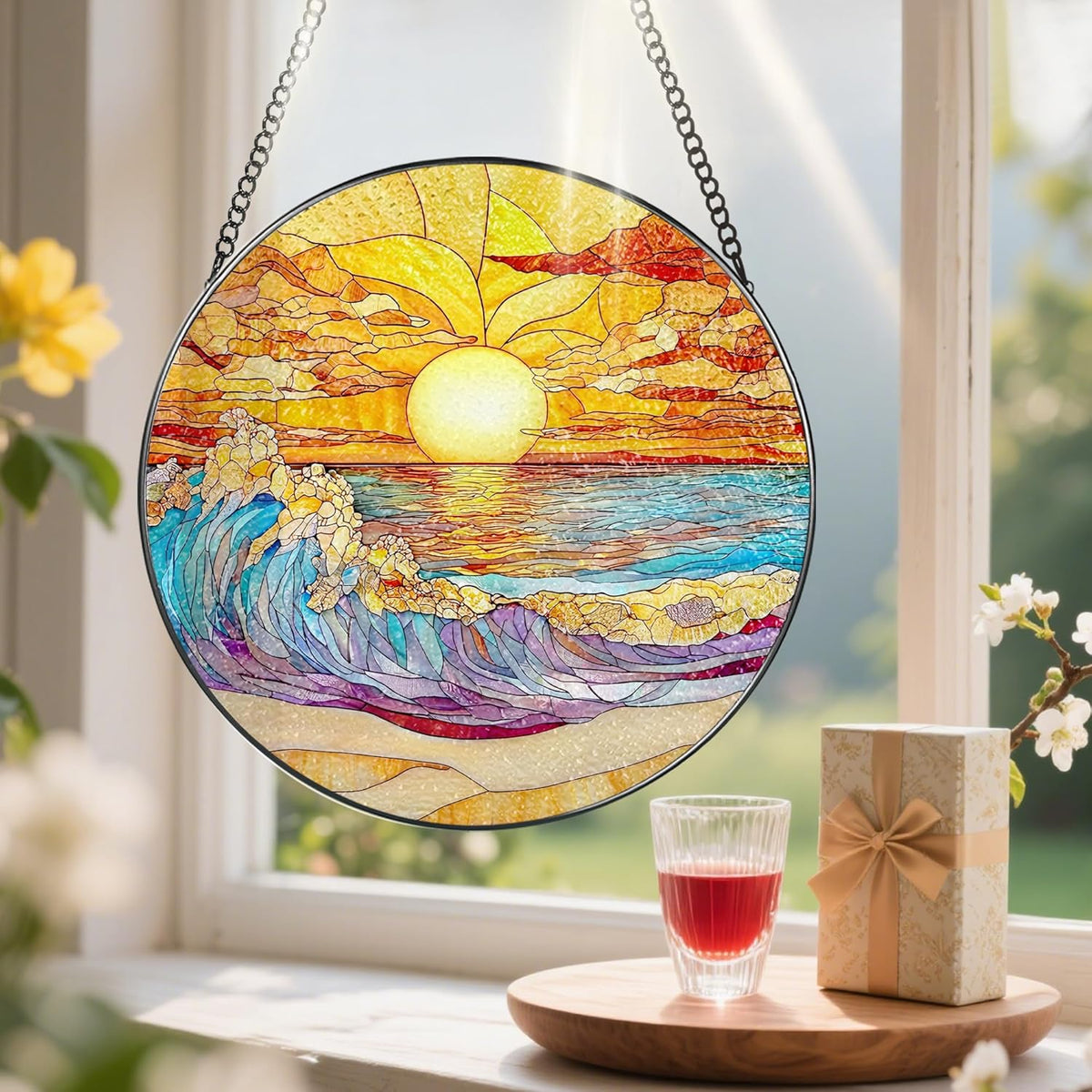 8-Inch Stained Glass Ornament, Stained Glass Window Hanging, Window Hanging Decor Suncatcher