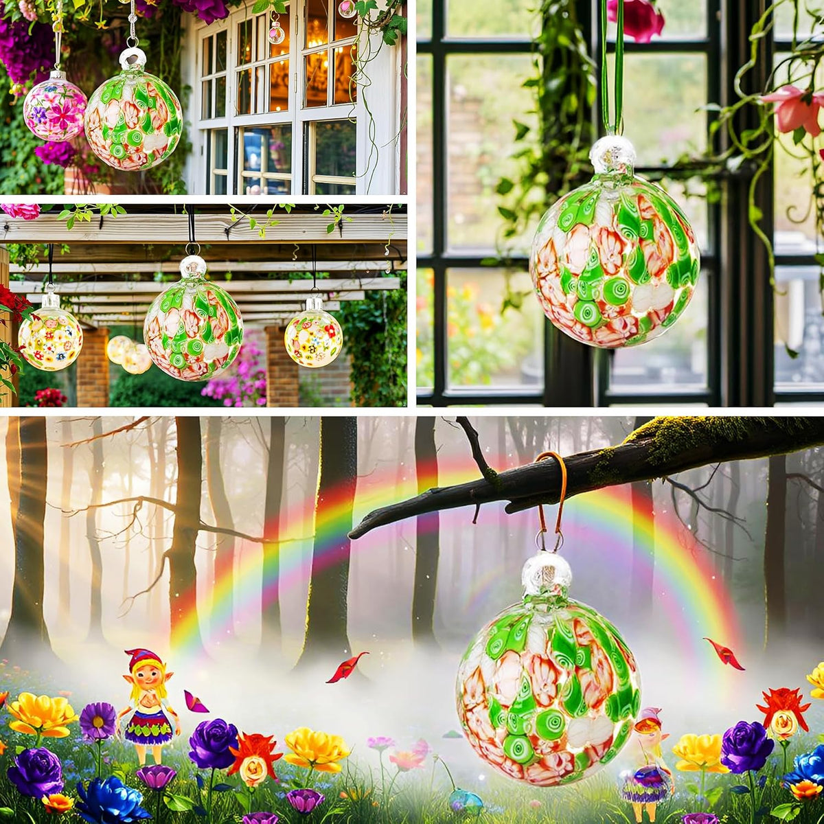 Hand Blown Glass Witch Ball,Glass Ornament Hanging Garden Gazing Ball Indoor Outdoor Home Décor. (3)