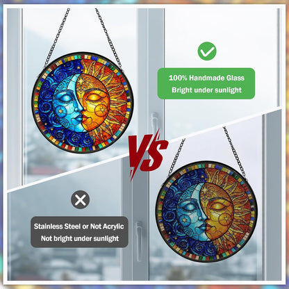 Sun and Moon Stained Glass Window Hanging, Suncatcher for Window Hanging, Moon Sun Catchers Indoor