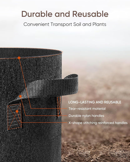 The Growing 5 Pack 1 Gallon Fabric Grow Bags，Thickened Aeration Nonwoven Fabric Plant Pots with