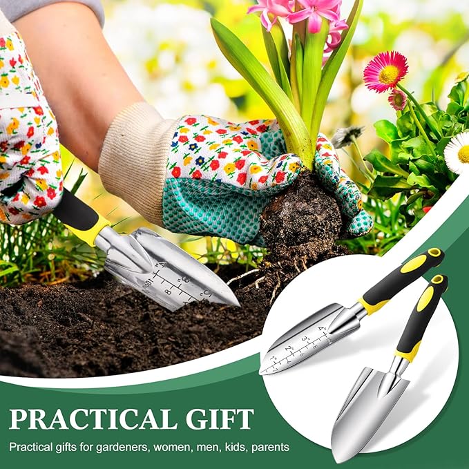 Honoson Garden Hand Trowel Transplant Trowel with Measurements Aluminum Alloy Planting Tools with