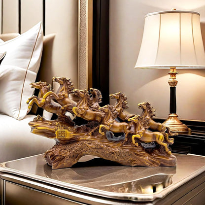 13.7 Inch Chinese Feng Shui Running Horses Statue Sculpture Frgurines Good Lucky Gift for FengShui