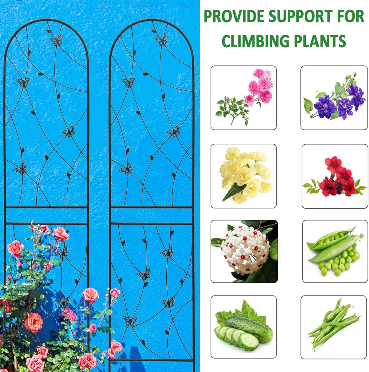 6 Pack Metal Garden Trellis 86.7" Tall Outdoor Climbing Plant Support for Roses, Flowers, Rustproof