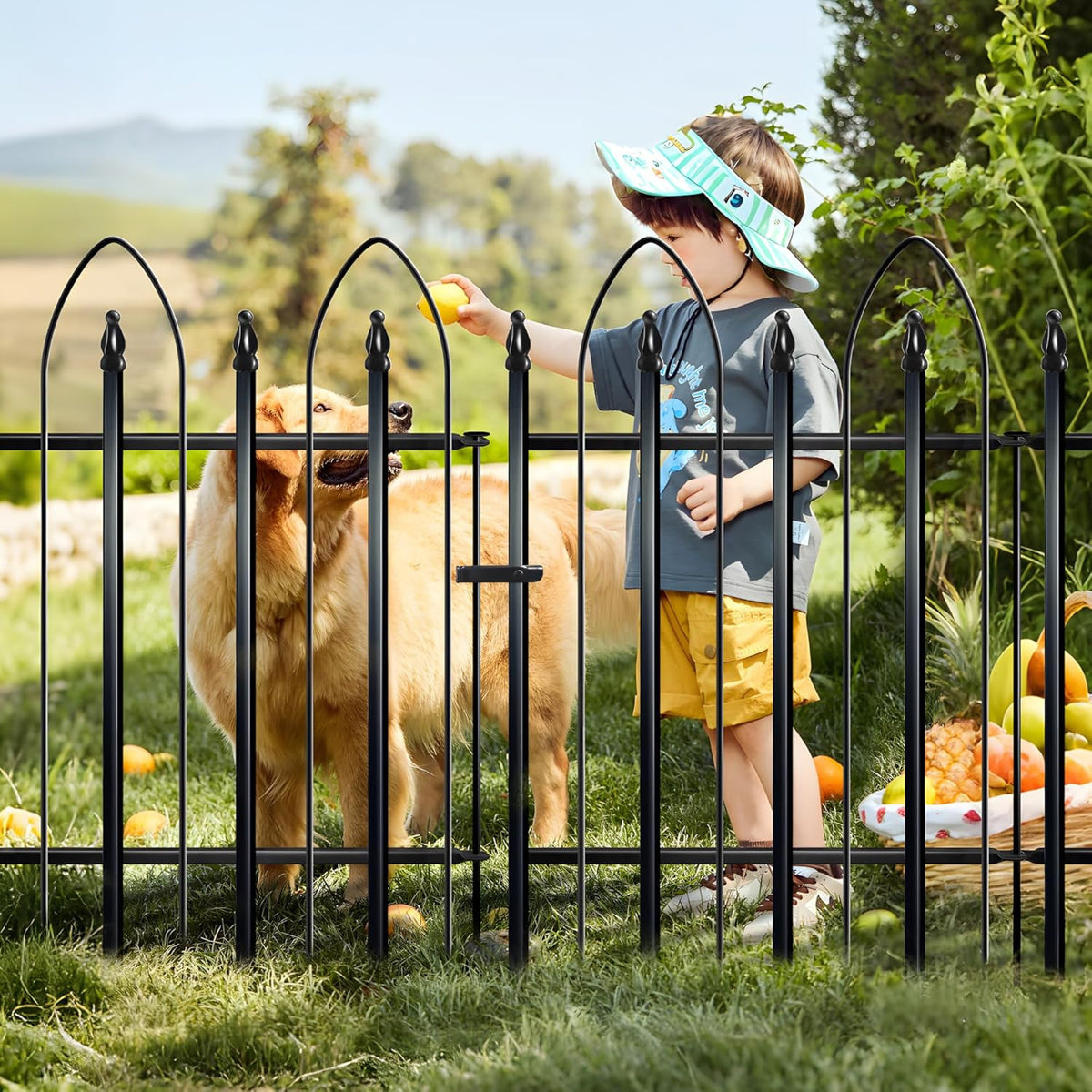 Garden Fence 32 inch H x 24 inch W, 5 Panels (4 Panels+1 Gate,Total 10 feet) Metal Decorative