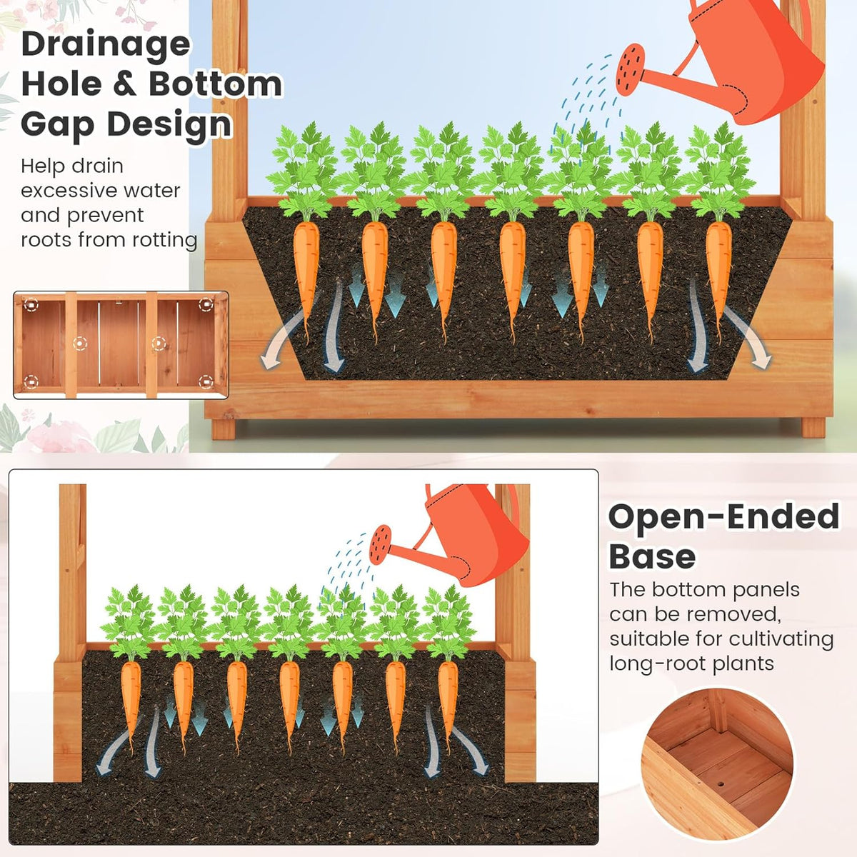 S AFSTAR 72 Inch Raised Garden Bed with Arch Trellis, Hanging Roof & Drainage Holes, 2 Pieces