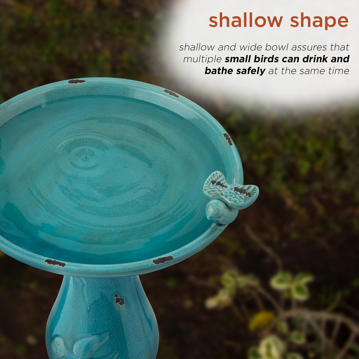 Alpine Corporation 25" Tall Outdoor Ceramic Antique Pedestal Birdbath with 2 Bird Figurines
