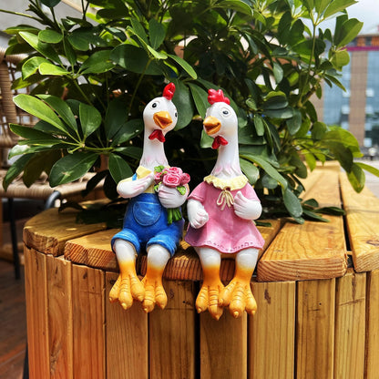 Handside Couple Duck Garden Statues Cartoon Resin Cute Sitting Chicken Sculpture Goose Lovers
