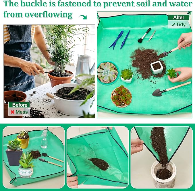 Plant Repotting Mat for Garden, 2 Pcs Waterproof Foldable Indoor Plant Mat Portable Square