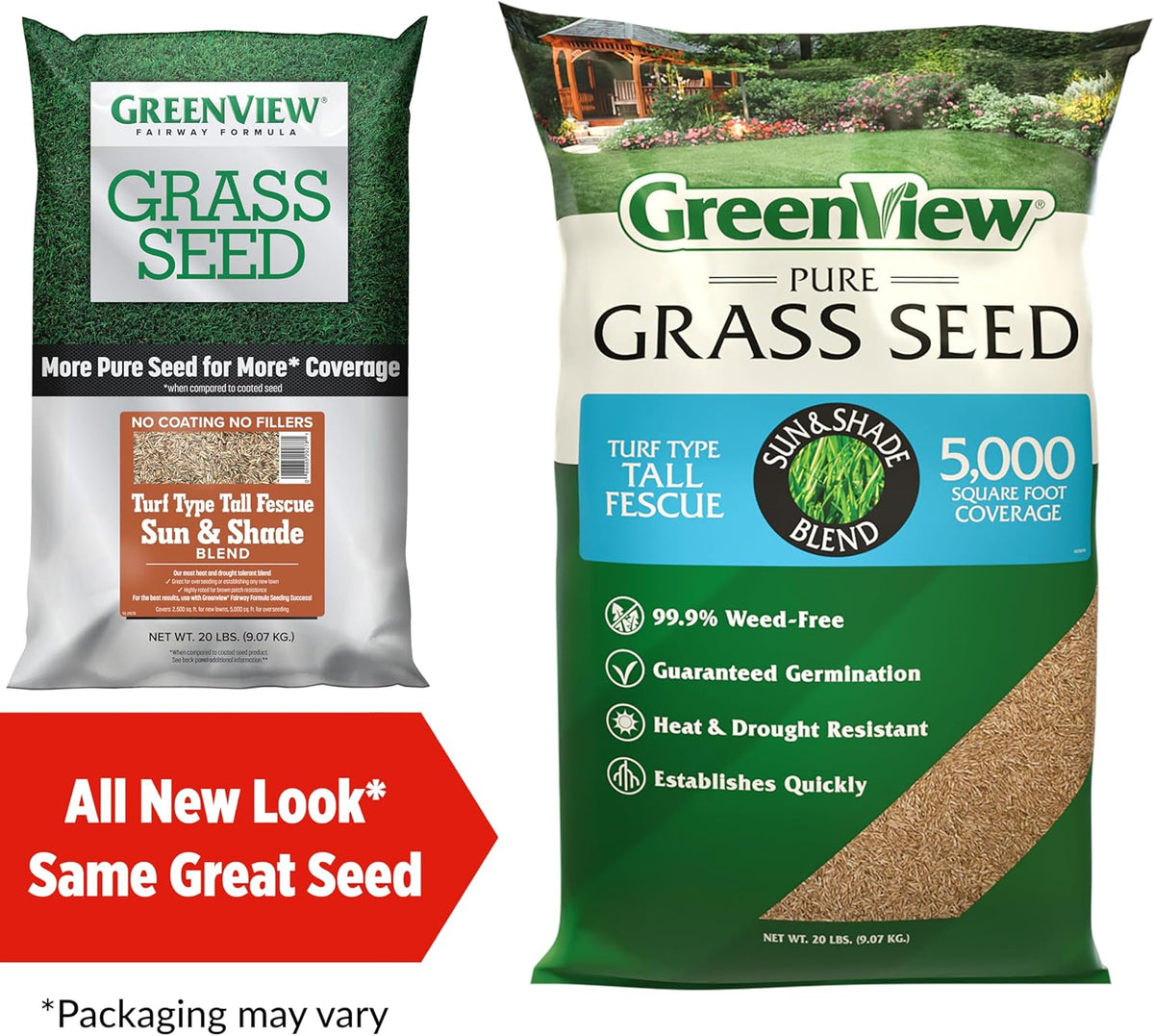 GreenView Pure Grass Seed Turf Type Tall Fescue Sun & Shade Blend, 20 lb. Bag – Covers up to 5,000