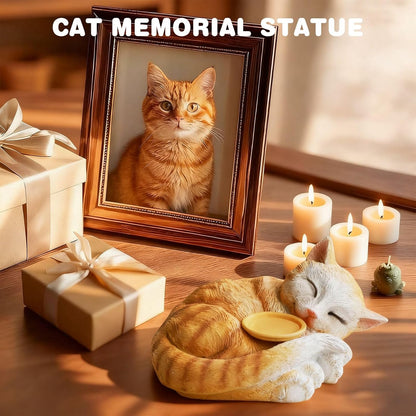 Sleeping Cat Candle Holder Statue Realistic Resin Cat Figurine with Candle Tray Outdoor Garden