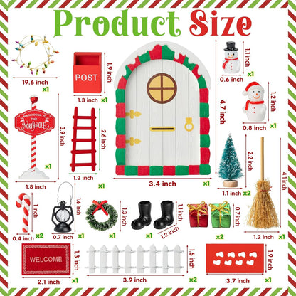 Haooryx Christmas Elf Garden Miniatures - 22Pcs Christmas Magic Fairy Doors Decoration Kit Wooden