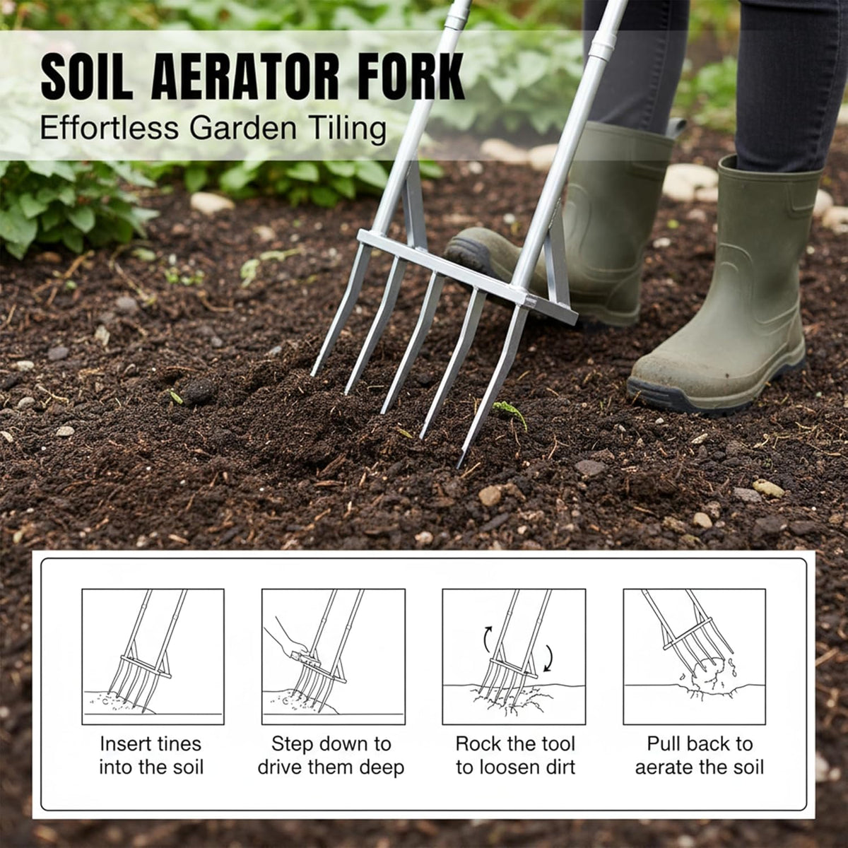 5-Tine Broad Fork Heavy Duty Garden Fork Built Tough for Lasting Durability Loosen and Aerate Clay