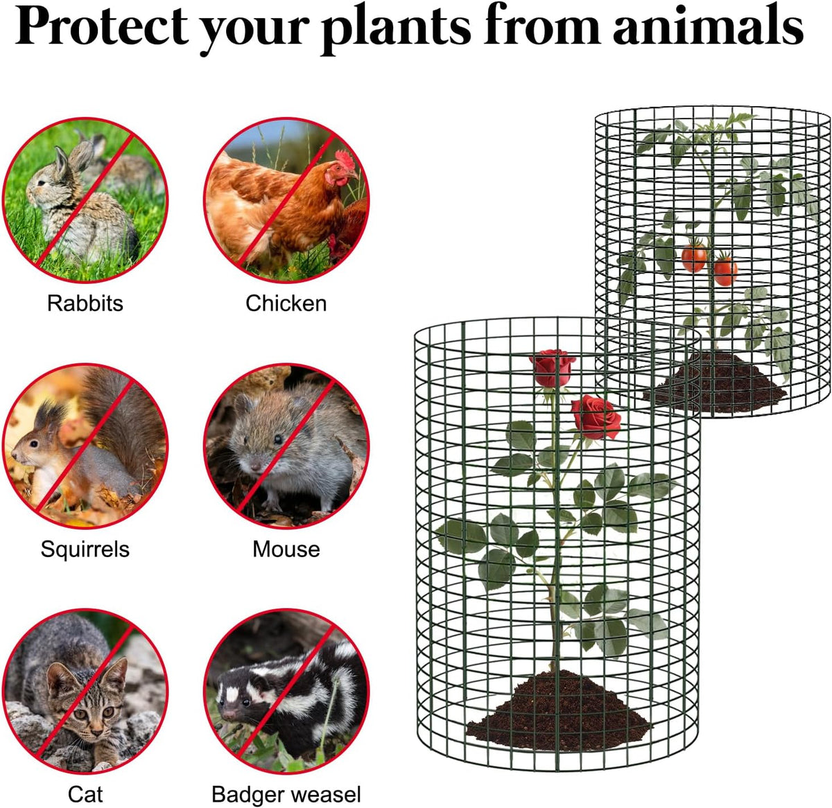 10 Pack Round Plant Protector from Animals, 12'' x 24'' and 12'' x12'' Metal Plant Cages to Keep