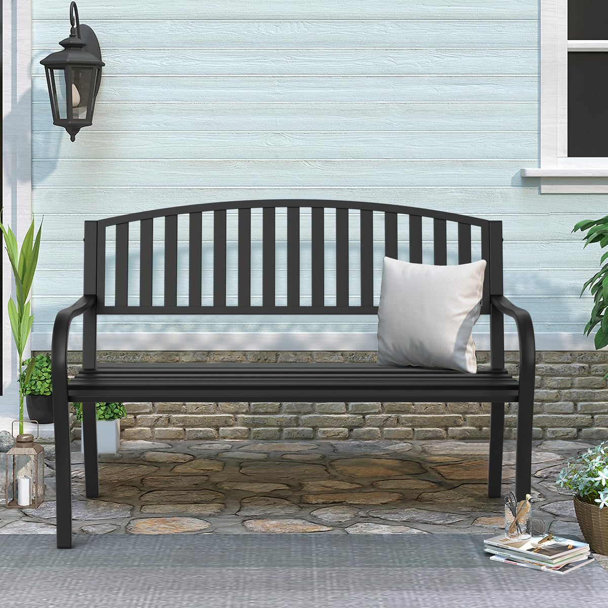 Maemttes Outdoor Bench Garden Bench, Weatherproof Anti-Rust Heavy-Duty Outside Benches Clearance