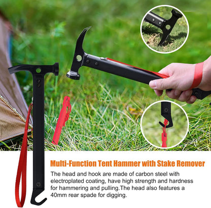Eurmax USA Hiking Camping Tent Stakes and Hammer Set Lightweight Multi-Function Tent Hammer with