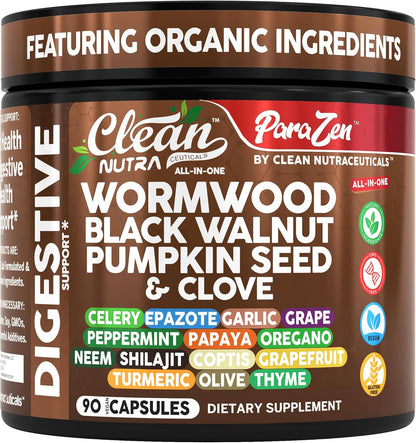 Clean Nutra Wormwood Black Walnut Pumpkin Seed Clove Oil Celery Garlic Grape Papaya Neem