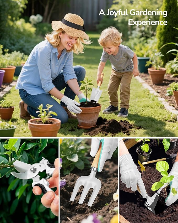 Gardening Tools, 10-Piece Gardening Gift Set for Women, Rust-Proof & Heavy-Duty Tools with Floral