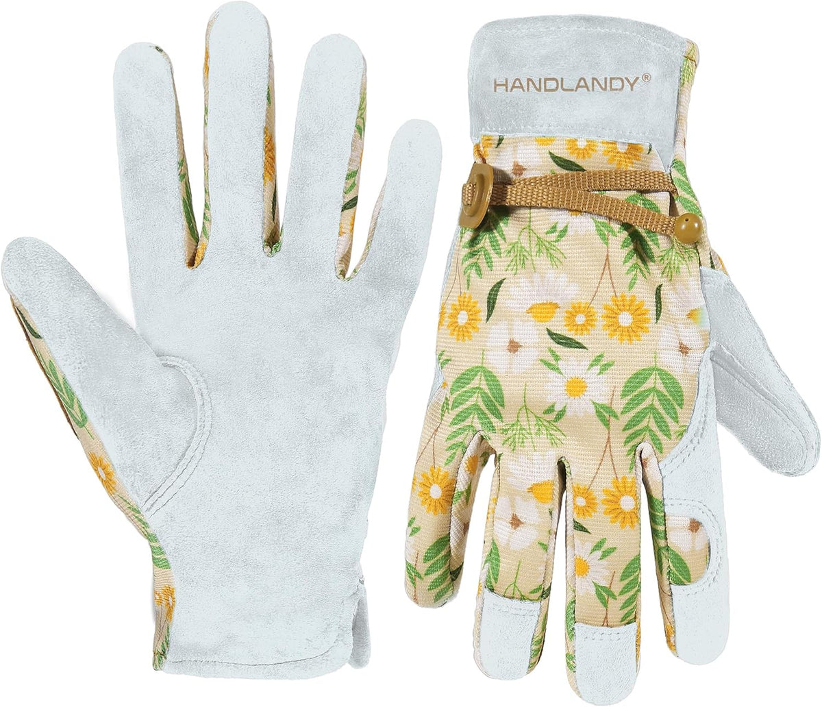 HANDLANDY Gardening Gloves for Women, Breathable Ladies Leather Garden Yard Gloves Best Gift for