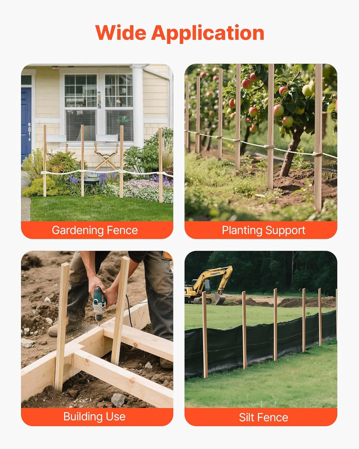 VEVOR Wooden Garden Stakes, 25 Pcs 48x0.5x0.69 in Survey Grading Stakes, Garden Ground Stake with