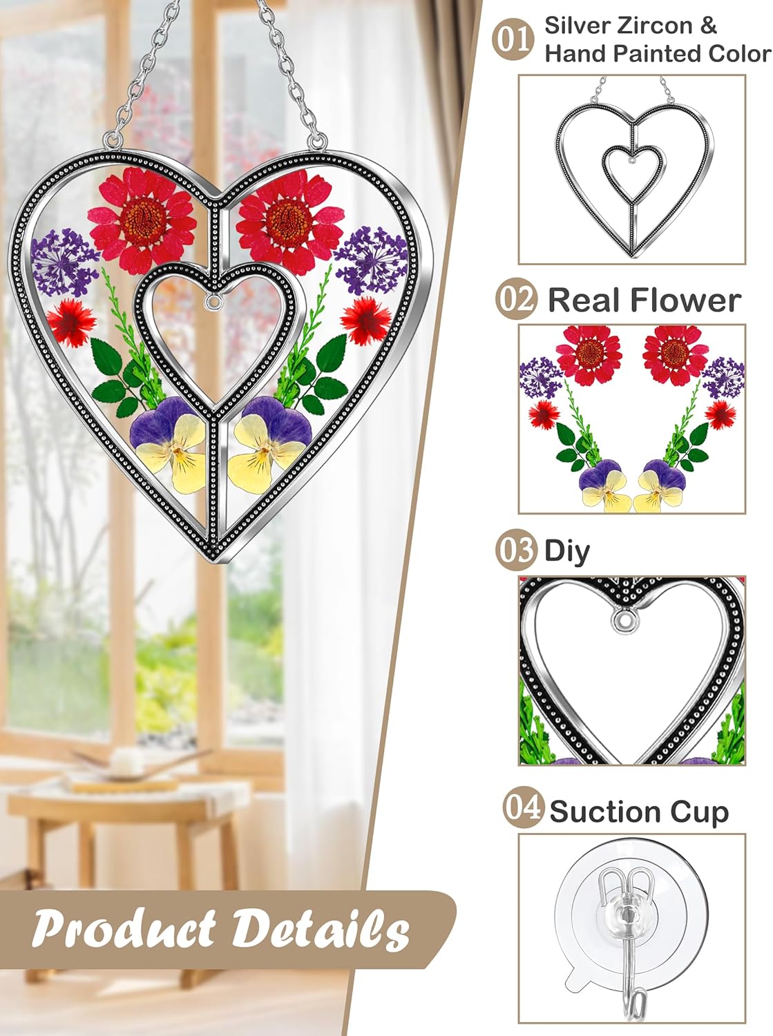 KY&BOSAM Heart Suncatchers DIY Stained Glass Hangings for Windows Wind Chimes Home Gardner Decor